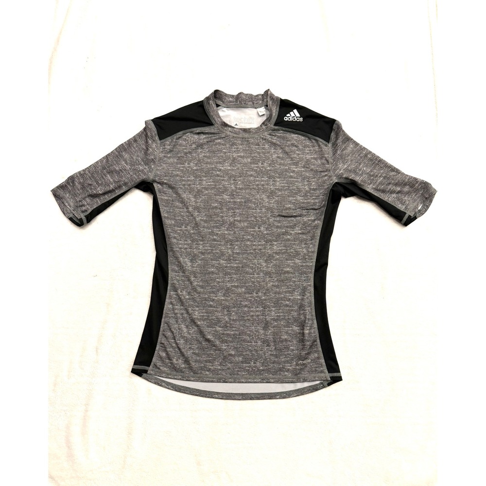 Adidas Techfit Compression Climalite Shirt Kids Large Gray Black Mock Neck Top